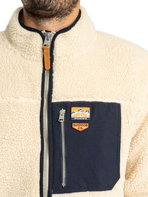 Superdry Vintage Retro Fleecejacke Mit Durchgehendem Reißverschluss, Beige - Image 4