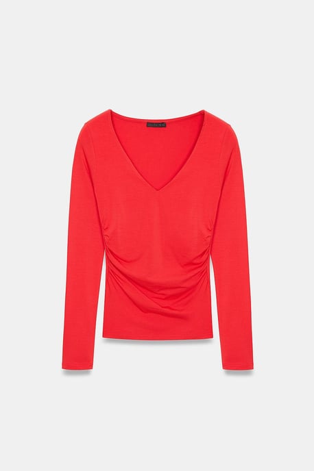 Schmale Passform V-Ausschnitt Strickbluse - Image 5