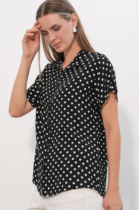 Big Dart Bedruckte Krepp-Knopfbluse - Schwarz - Image 3