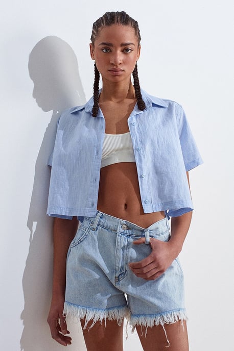 Damen Cropped Leinenmix-Shirt - Image 1