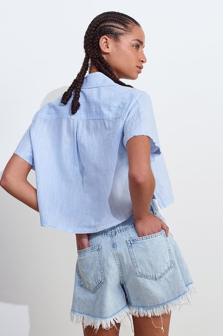 Damen Cropped Leinenmix-Shirt - Image 2