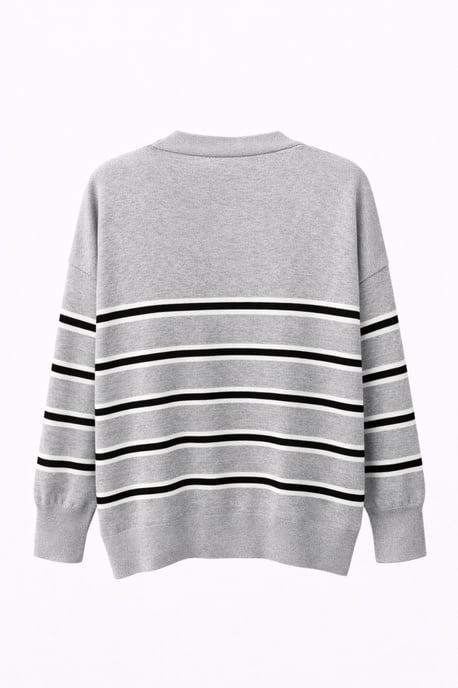 Damen gestreifter V-Ausschnitt Cardigan - Image 3