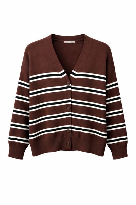 Damen gestreifter V-Ausschnitt Cardigan - Image 1