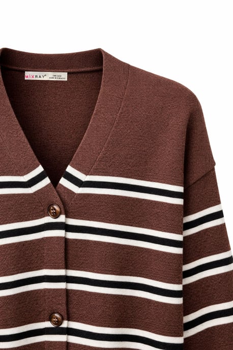 Damen gestreifter V-Ausschnitt Cardigan - Image 2