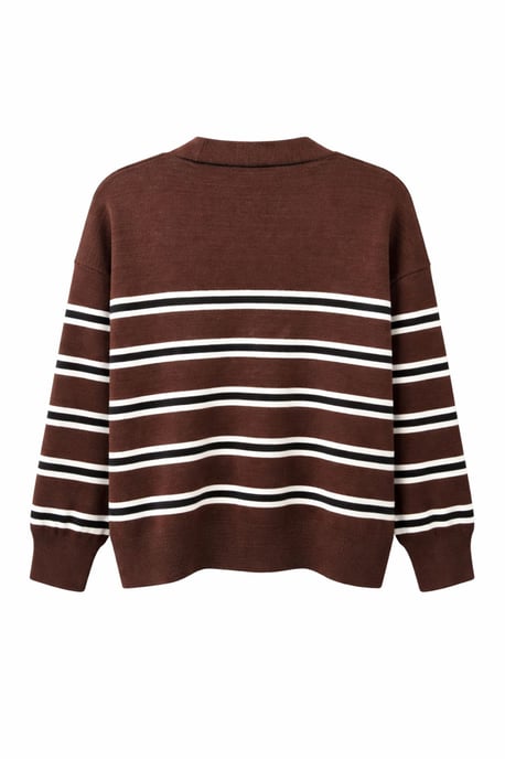 Damen gestreifter V-Ausschnitt Cardigan - Image 3