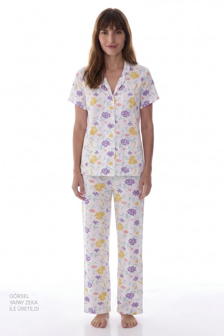 Off-White Blossom Floral Kurzarmhemd Hose Pyjama Set - Image 1