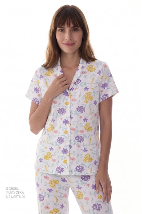 Off-White Blossom Floral Kurzarmhemd Hose Pyjama Set - Image 2