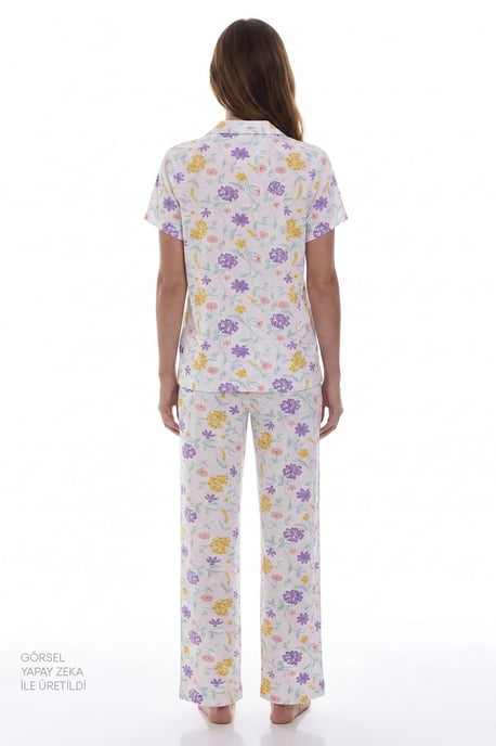 Off-White Blossom Floral Kurzarmhemd Hose Pyjama Set - Image 4