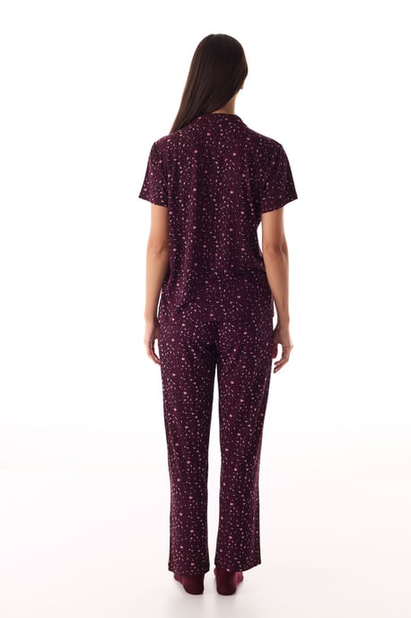 Leoparden-geripptes Kurzarmshirt und Hose Pyjama-Set - Image 4