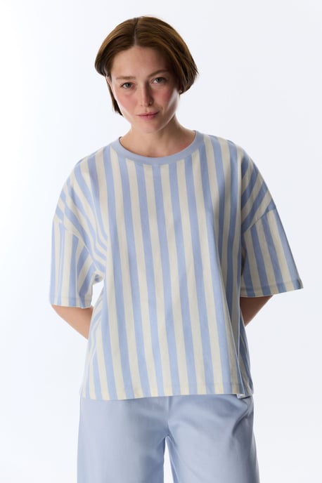 Entspanntes Club Gestreiftes Kurzarm T-Shirt Pyjama-Oberteil - Image 1