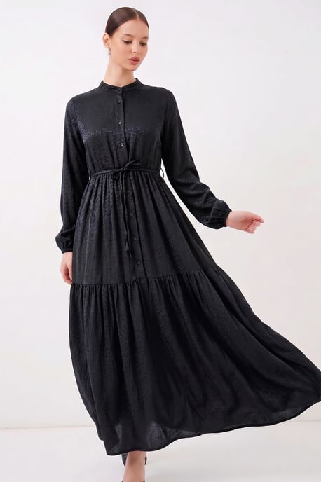 Knopf-Front Maxi-Kleid mit Taillenband - Image 1