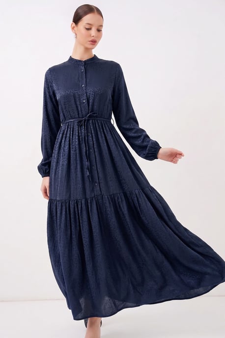 Knopf-Front Maxi-Kleid mit Taillenband - Image 1