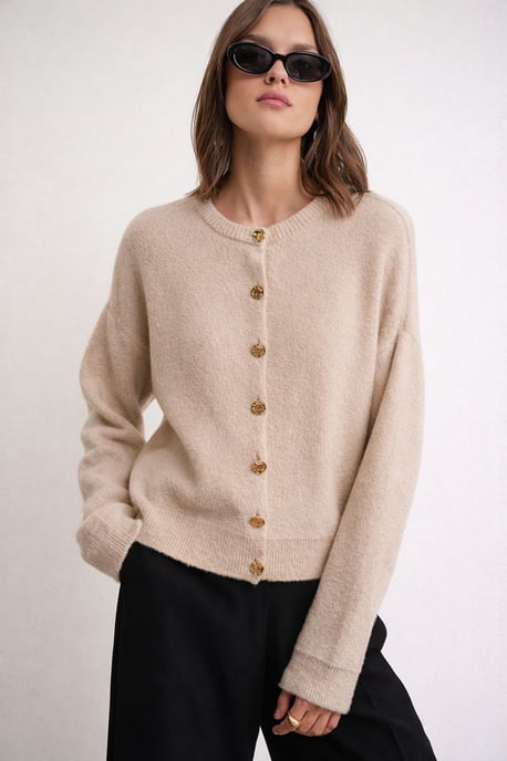 Geknöpfte gerippte Strickjacke - Image 1