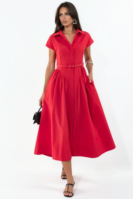 Midikleid mit Gürtel und Hemdkragen - Image 4