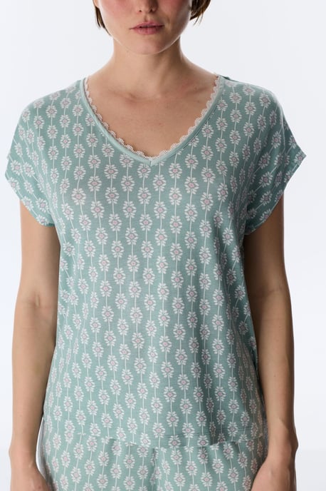 Alia Capri Hose Blümchen Kurzarm Pyjama Set - Image 3