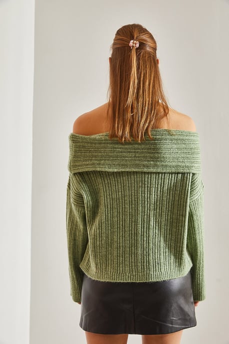 Schulterfreier gerippter Strickpullover - Image 2