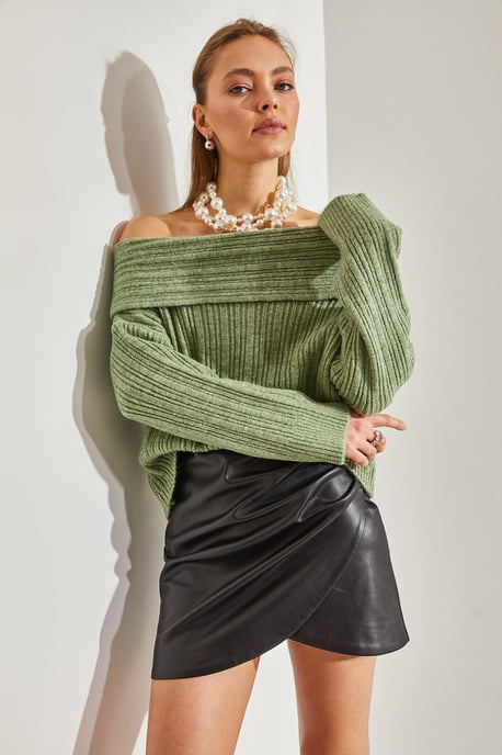 Schulterfreier gerippter Strickpullover - Image 4