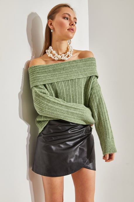 Schulterfreier gerippter Strickpullover - Image 5