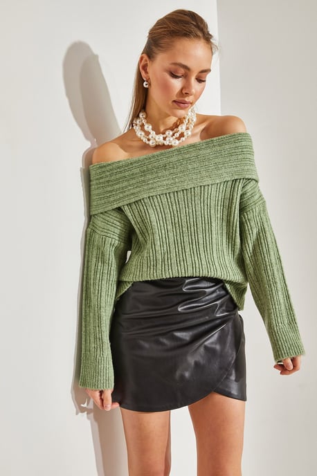 Schulterfreier gerippter Strickpullover - Image 6