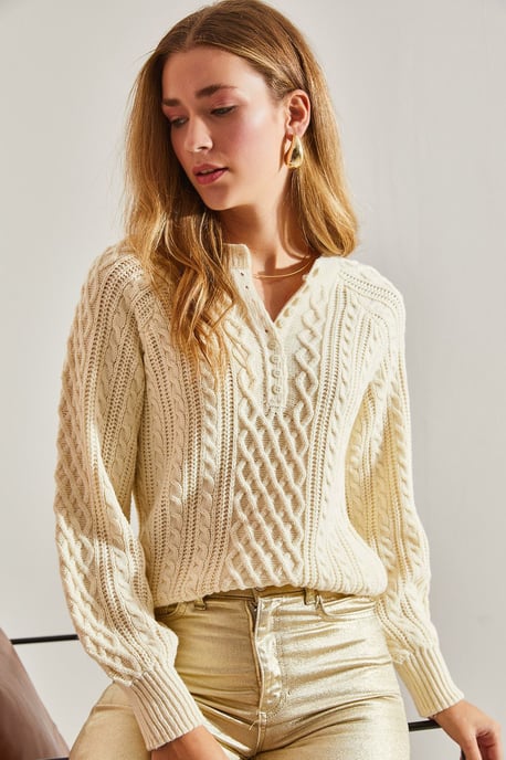 Strickpullover mit Knopfkragen - Image 1