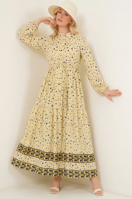Knopf-Front Maxi-Kleid mit Taillenband - Image 1