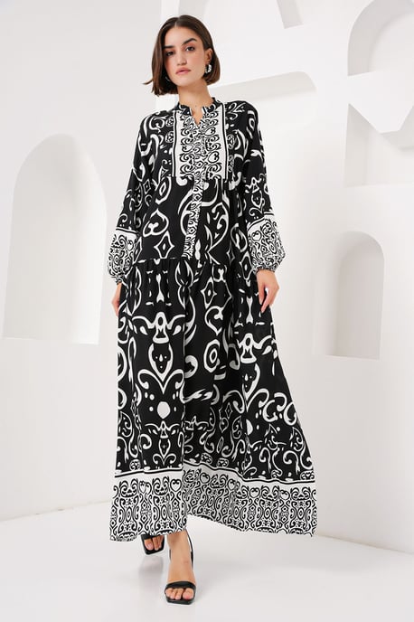 Gedrucktes V-Ausschnitt Maxikleid mit Knopfverschluss - Image 2