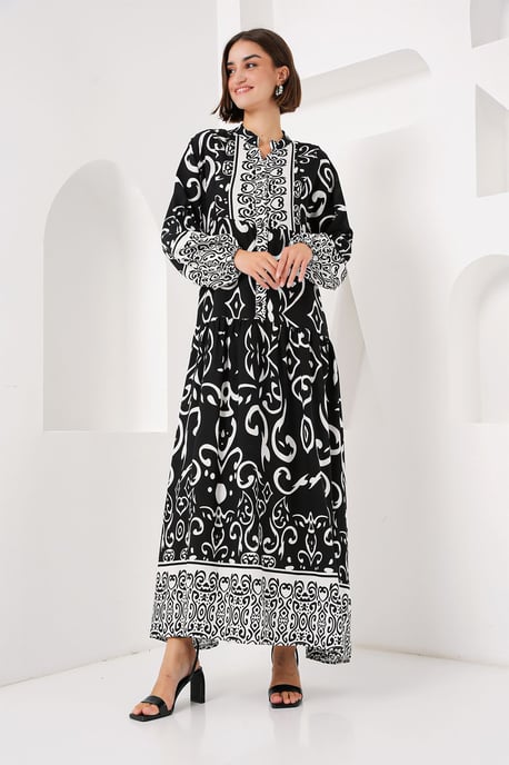 Gedrucktes V-Ausschnitt Maxikleid mit Knopfverschluss - Image 3