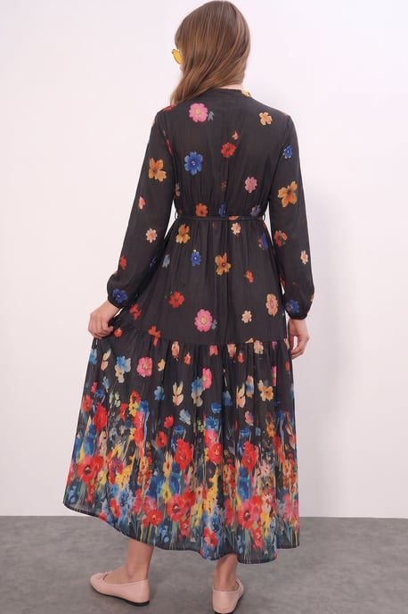 Knopf-Front Maxi-Kleid mit Taillenband - Image 3
