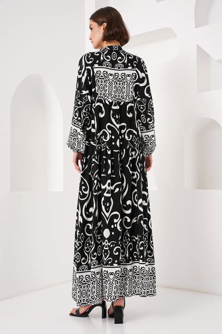 Gedrucktes V-Ausschnitt Maxikleid mit Knopfverschluss - Image 5