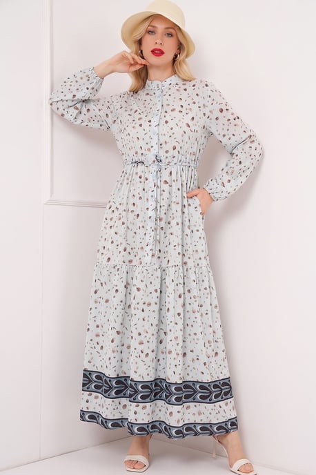 Knopf-Front Maxi-Kleid mit Taillenband - Image 1