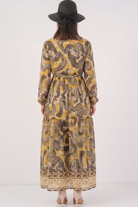 Knopf-Front Maxi-Kleid mit Taillenband - Image 3