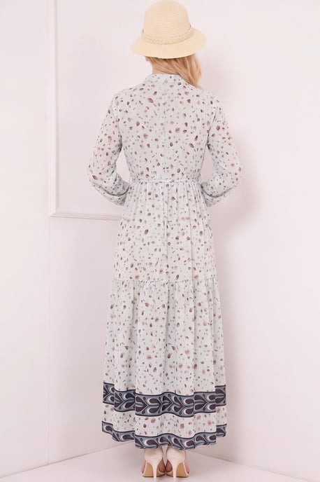 Knopf-Front Maxi-Kleid mit Taillenband - Image 3