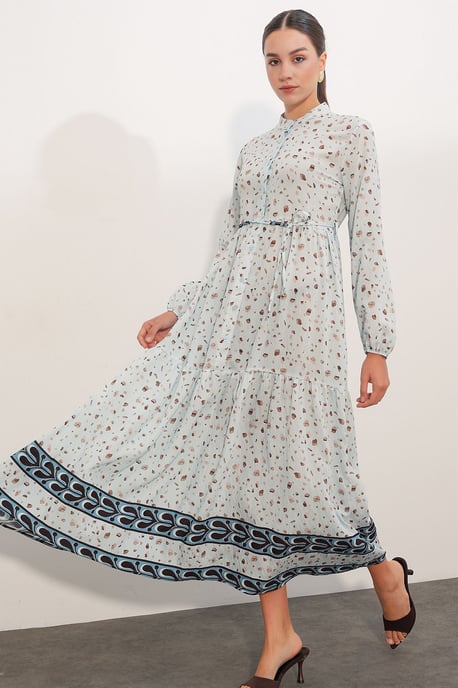 Knopf-Front Maxi-Kleid mit Taillenband - Image 4