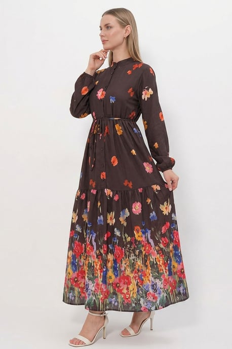 Knopf-Front Maxi-Kleid mit Taillenband - Image 2
