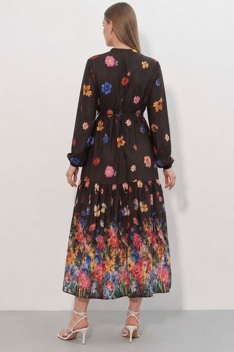 Knopf-Front Maxi-Kleid mit Taillenband - Image 3