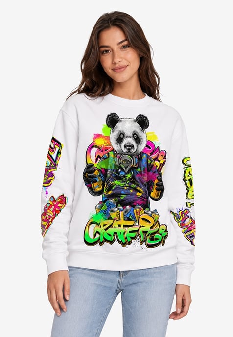 Mr. Gugu & Miss Go Sweatshirt mit Graffiti-Panda Allover-Print - Mehrfarbig - Image 4