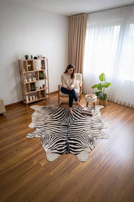 Natuurlijk rundleer, echt leer, zwart-wit zebraprint, koeienhuid vloerkleed - Zebra - Image 1