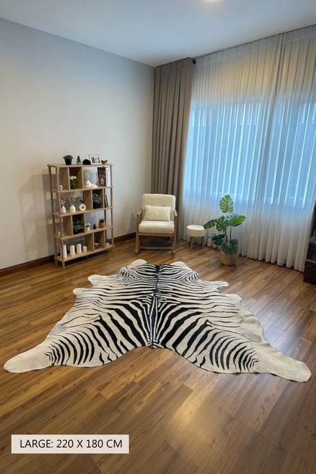 Natuurlijk rundleer, echt leer, zwart-wit zebraprint, koeienhuid vloerkleed - Zebra - Image 6