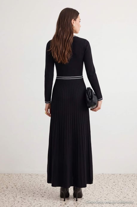 Trendyol Modest Damen Schwarz Colorblock Midi Lang A-Linie Modest Kleider - Image 6