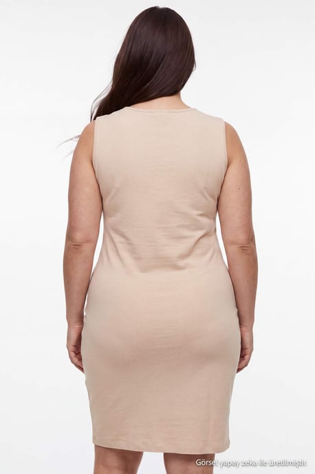 Trendyol Curve Damen Schwarz Einfarbig Midi Ärmellos Etui-Schnitt Große Größen Kleid - Image 5