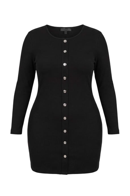 Trendyol Curve Damen Schwarz Einfarbig Kurz / Mini Lang Bodycon Große Größen Kleid - Image 4