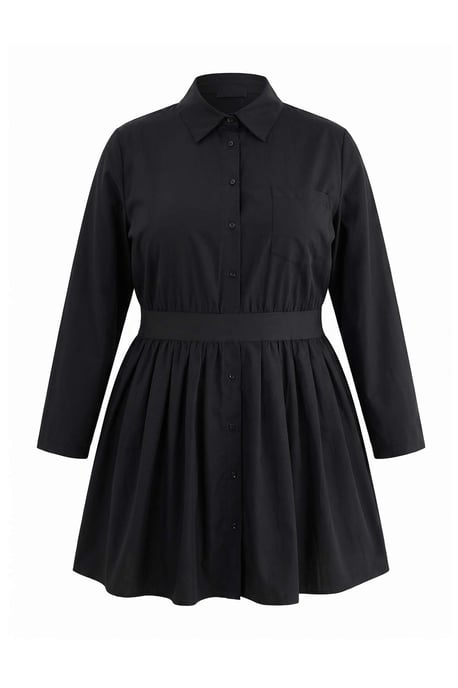 Trendyol Curve Damen Schwarz Einfarbig Kurz / Mini Lang Hemdblusenkleid Große Größen Kleid - Image 4