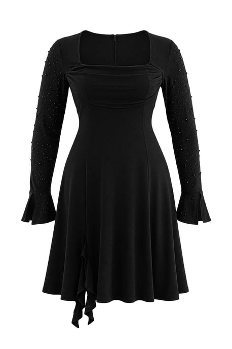 Trendyol Curve Damen Schwarz Einfarbig Kurz / Mini Lang Skater Große Größen Kleid - Image 1