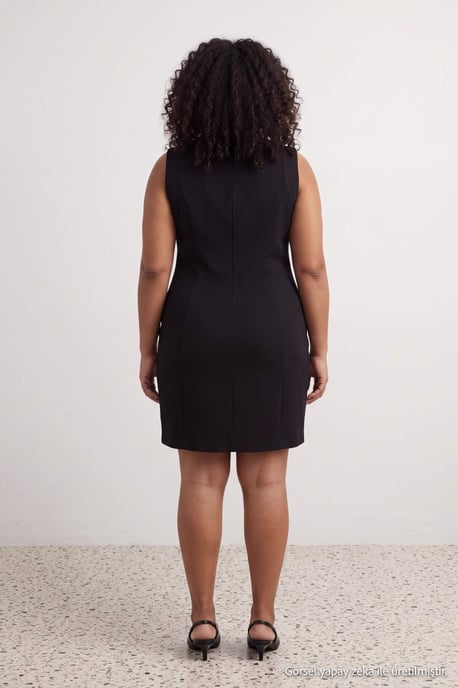 Trendyol Curve Damen Schwarz Einfarbig Kurz / Mini Ärmellos A-Linie Große Größen Kleid - Image 3