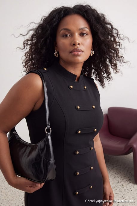 Trendyol Curve Damen Schwarz Einfarbig Kurz / Mini Ärmellos A-Linie Große Größen Kleid - Image 4