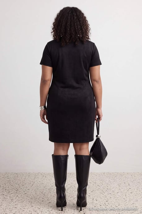 Trendyol Curve Damen Schwarz Einfarbig Kurz / Mini Kurz Etui-Schnitt Große Größen Kleid - Image 2