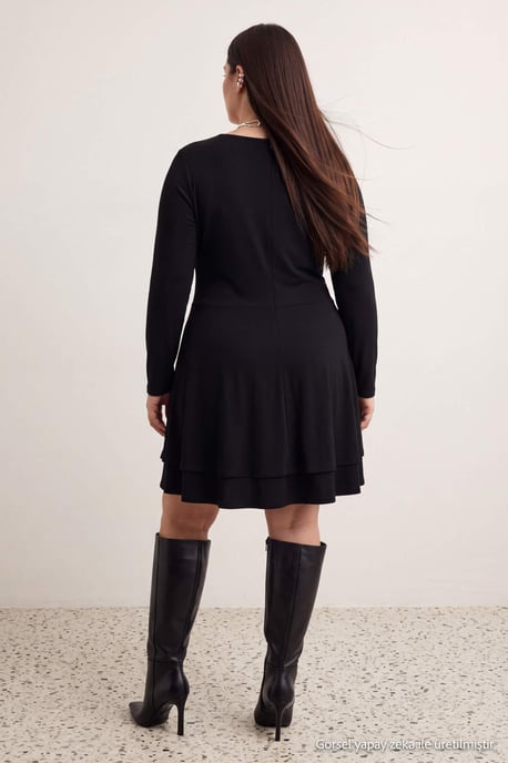 Trendyol Curve Damen Schwarz Einfarbig Kurz / Mini Lang Skater Große Größen Kleid - Image 4
