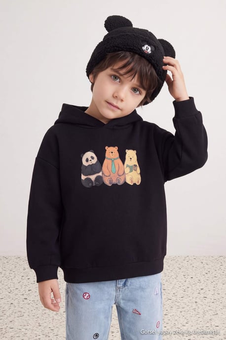 TRENDYOLKIDS Jungen Schwarz Mit Grafikprint Lang, Regular Fit Sweatshirts - Image 1