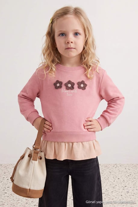 TRENDYOLKIDS Mädchen Rosa Mit Grafikprint Lang, Regular Fit Sweatshirts - Image 2