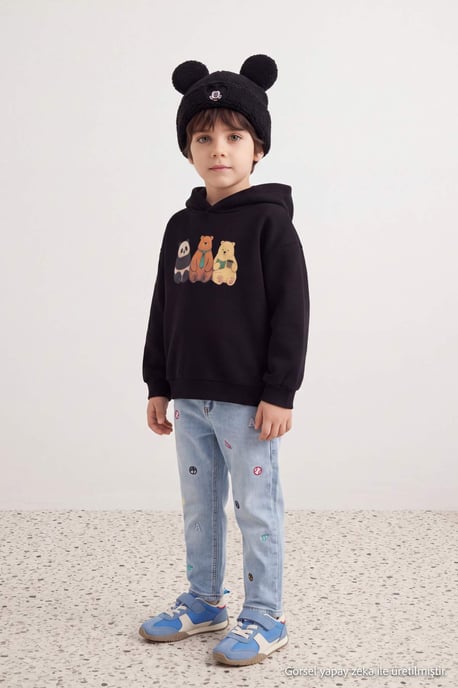TRENDYOLKIDS Jungen Schwarz Mit Grafikprint Lang, Regular Fit Sweatshirts - Image 2